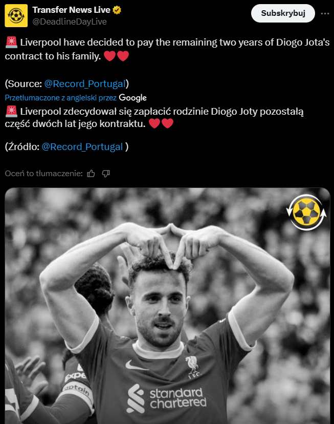 OGROMNY GEST Liverpoolu wobec rodziny Diogo Joty!