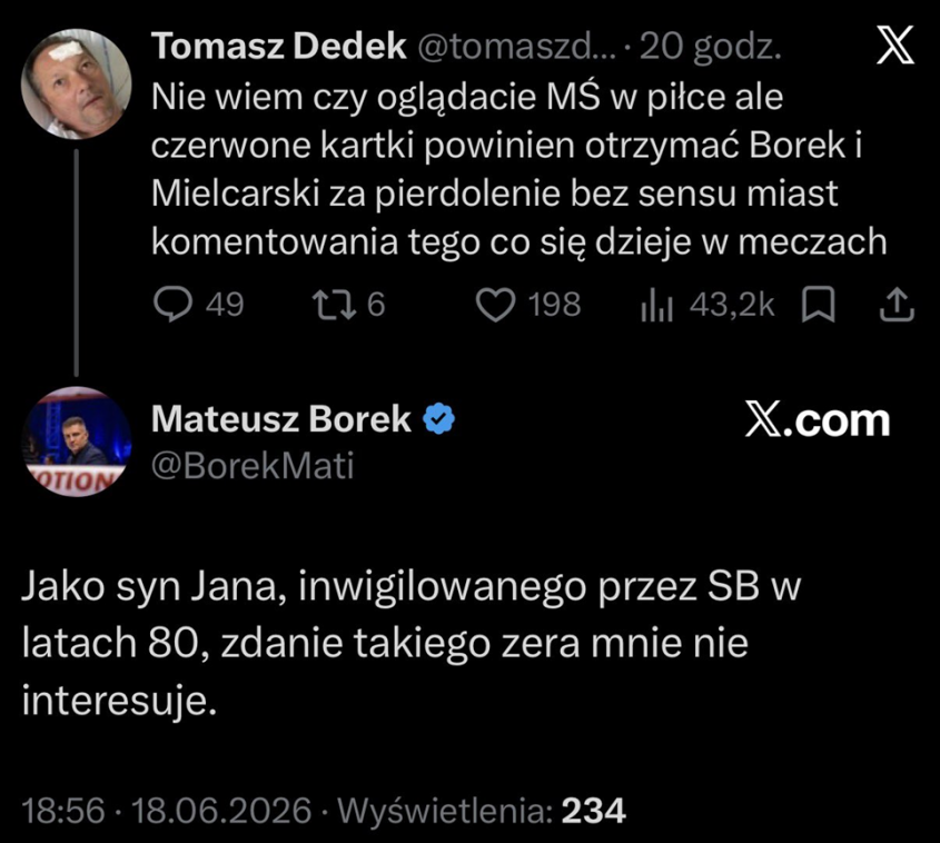 ODPOWIEDŹ Mateusza Borka na wpis KRYTYKUJĄCY jego komentarz podczas MŚ xD