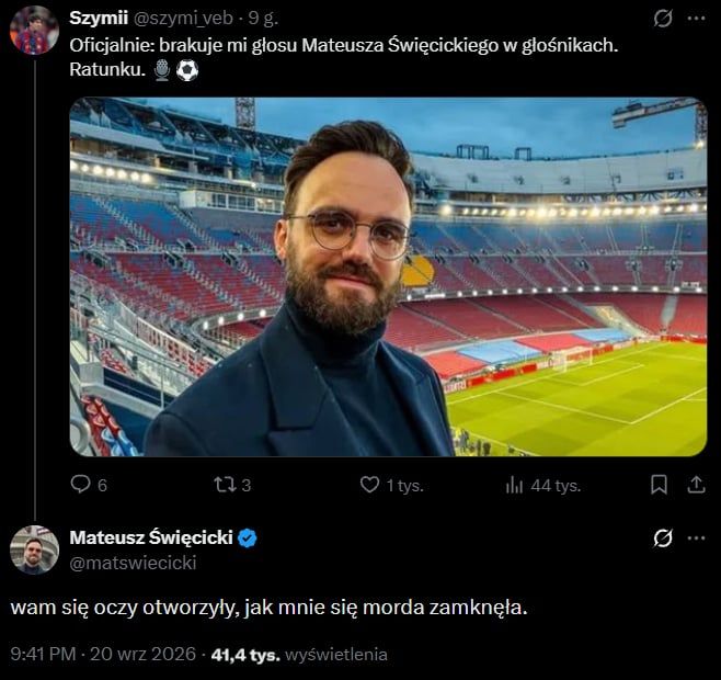 ODPOWIEDŹ Mateusza Święcickiego na tęsknotę kibica za jego komentarzem xD