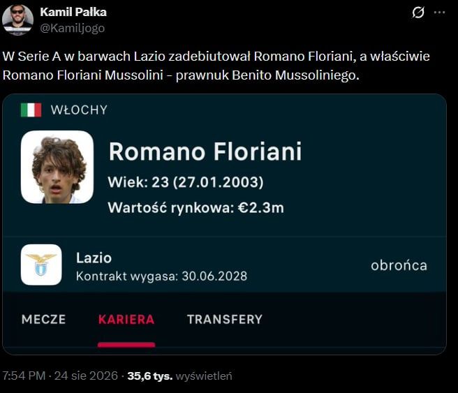 W Serie A właśnie ZADEBIUTOWAŁ PRAWNUK tej ''postaci historycznej''