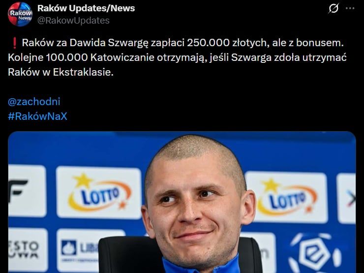 Oto ile Raków Częstochowa ZAPŁACIŁ za Dawida Szwargę!