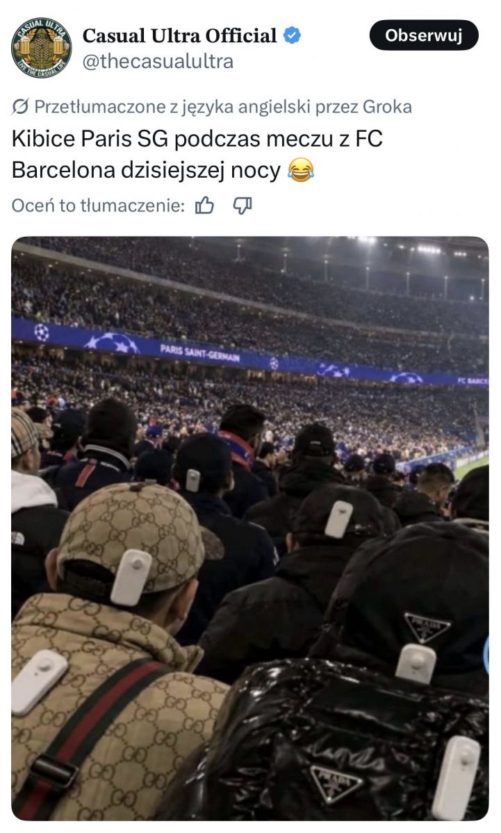 Kibice PSG na meczu z Barceloną xD