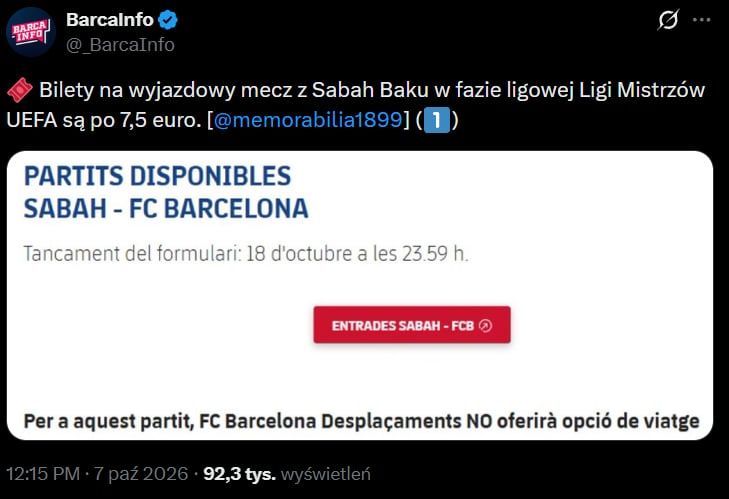 HIT! Tyle kosztują BILETY NA MECZ Z BARCĄ w LM na stadionie Sabah Baku!