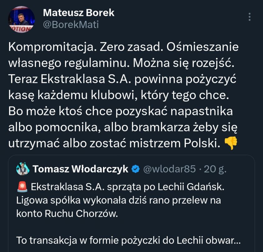 MOCNY wpis Mateusza Borka nt. Ekstraklasy!