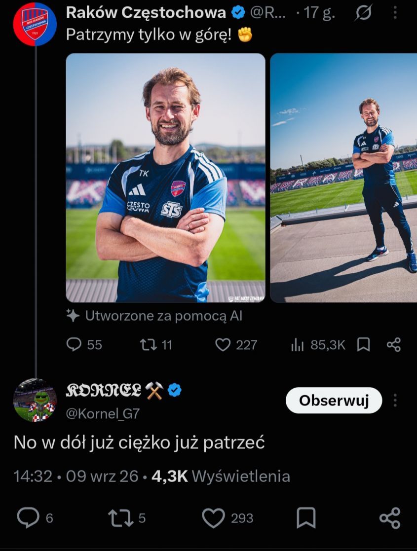 MISTRZOWSKA ODPOWIEDŹ kibica pod wpisem Rakowa o ''PATRZENIU TYLKO W GÓRĘ'' xD