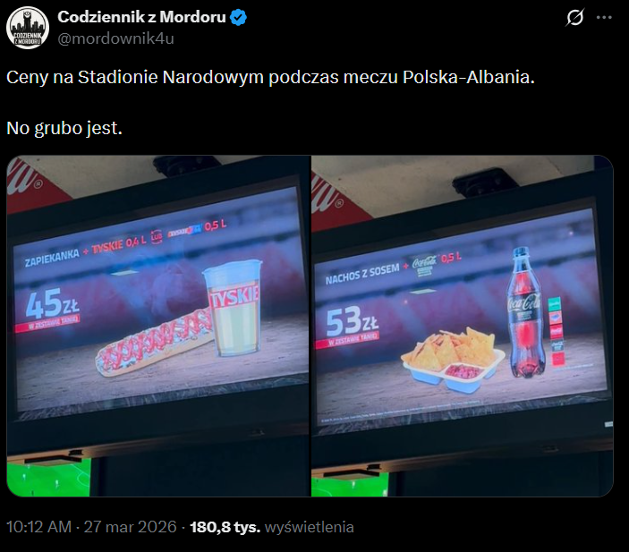HIT! Oto CENY PRZEKĄSEK na meczu Polska - Albania xD