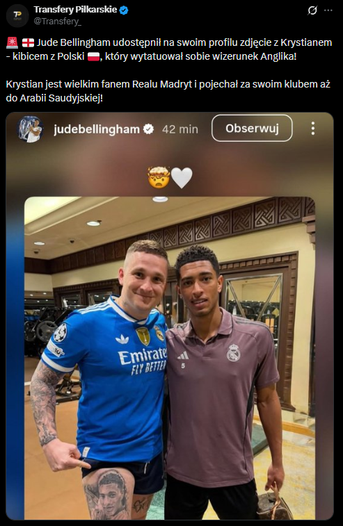 Bellingham UDOSTĘPNIŁ ZDJĘCIE z fanem z Polski, który... GO SOBIE WYTATUOWAŁ!