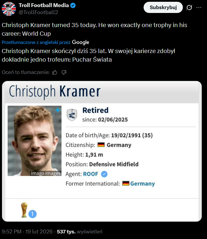 WSZYSTKIE TROFEA w karierze 35-letniego Christophera Kramera xD