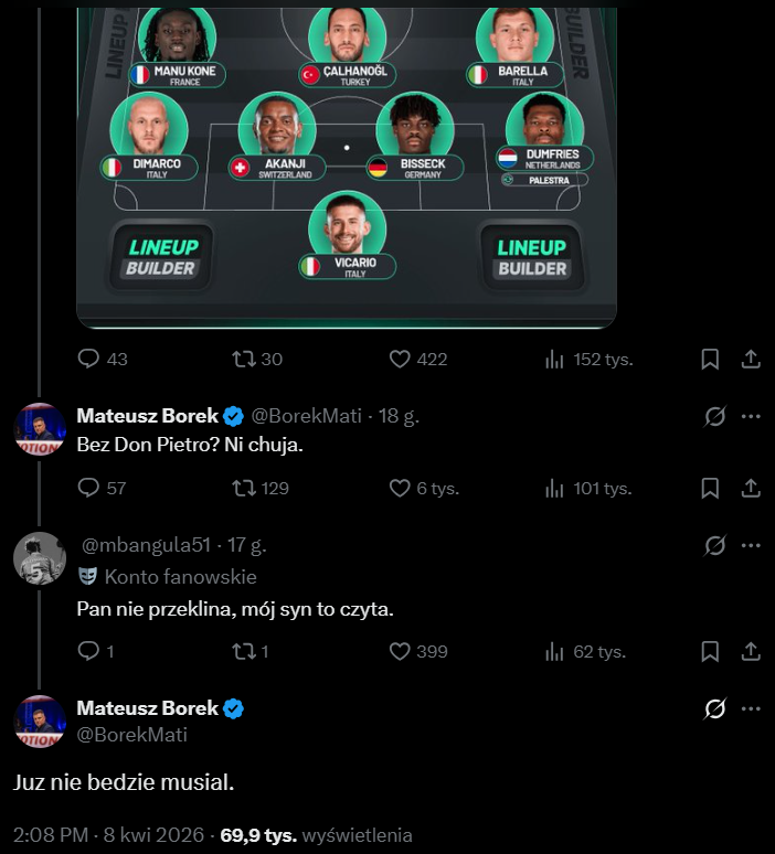 ODPOWIEDŹ Mateusza Borka na prośbę kibica xD