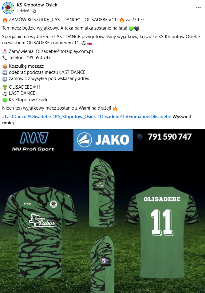 HIT! Za tyle klub z A-Klasy SPRZEDAJE koszulki na LAST DANCE Emmanuela Olisadebe xD