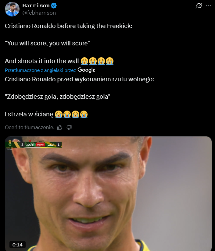 SŁOWA Cristiano Ronaldo przed RZUTEM WOLNYM i STRZAŁEM W MUR xD