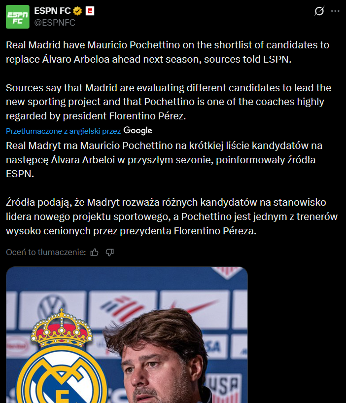 HIT! Ten TRENER jest FAWORYTEM Florentino Pereza!