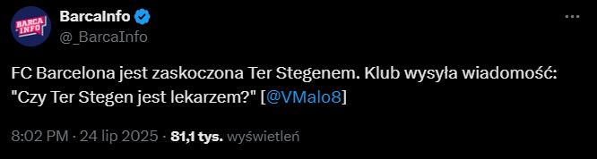 Taką WIADOMOŚĆ wysyła Barca po ogłoszeniu Ter Stegena nt. swojej kontuzji xD