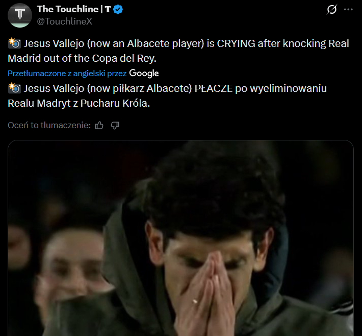 REAKCJA Jesusa Vallejo (był piłkarz Realu - obecnie Albacete) na ODPADNIĘCIE Królewskich z Pucharu!