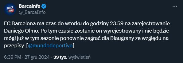 TYLE ma jeszcze czasu Barcelona na rejestracje Olmo! Jeśli nie zdążą to...