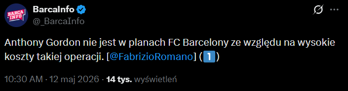 Tak Fabrizio Romano 2 TYGODNIE TEMU mówił o transferze Gordona do Barcelony xD