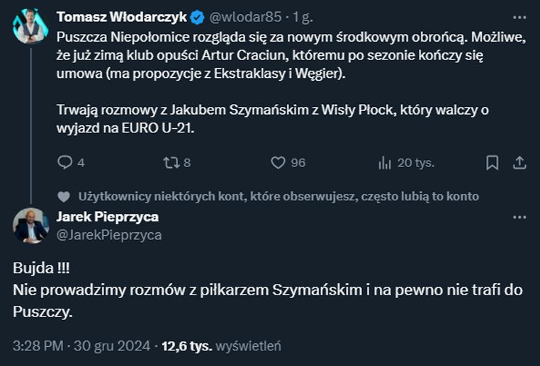 ODPOWIEDŹ Prezesa Puszczy na transferowego newsa Tomasza Włodarczyka... xD