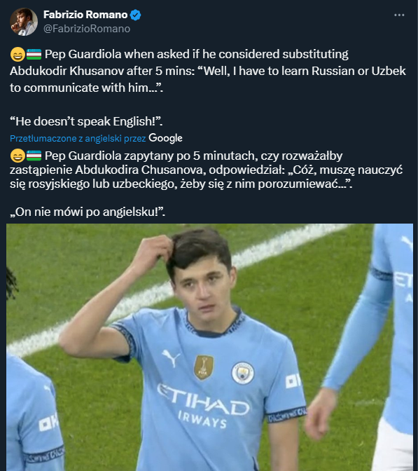 Pep Guardiola o problemach komunikacyjnych z Khusanovem... xD