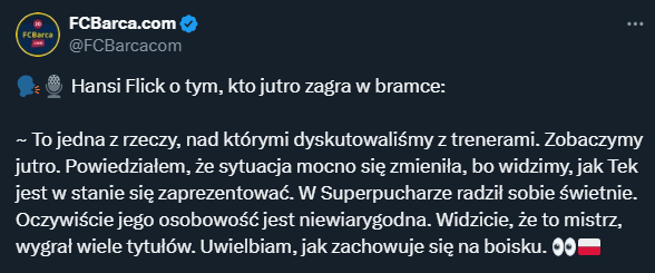 ODPOWIEDŹ Hansiego Flicka na pytanie, kto zagra w bramce w jutrzejszym meczu LM!