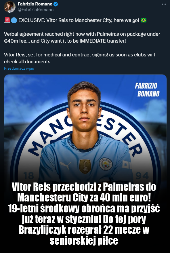 HERE WE GO! Manchester City ściąga brazylijski talent za 40 mln euro!