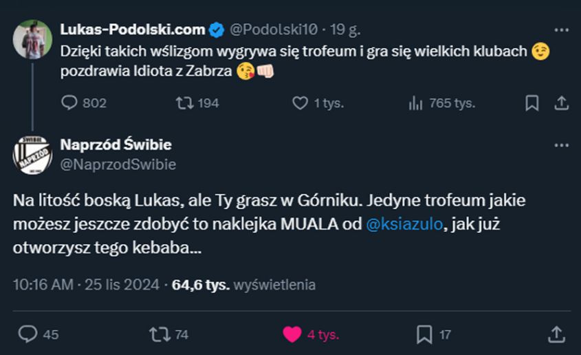 Naprzód Świbie ODPOWIADA na tweeta Podolskiego... xD