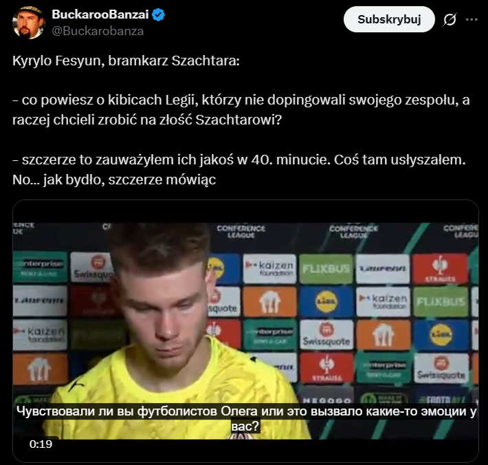 Bramkarz Szachtara WYZYWA KIBICÓW LEGII po meczu w LK O.o