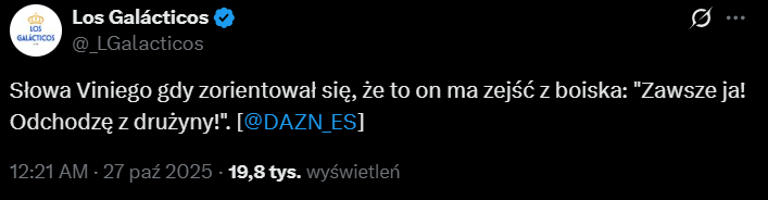 SŁOWA Viniciusa w stronę ławki Realu Madryt przy zmianie...