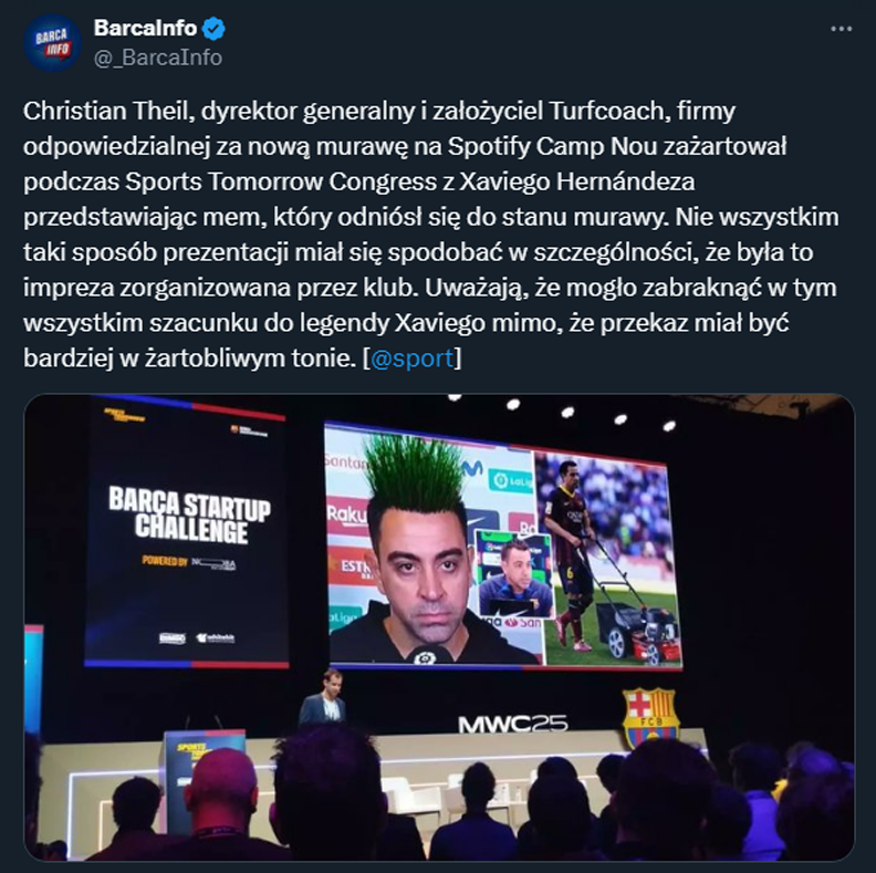 Xavi na prezentacji murawy na nowym Spotify Camp Nou... xD