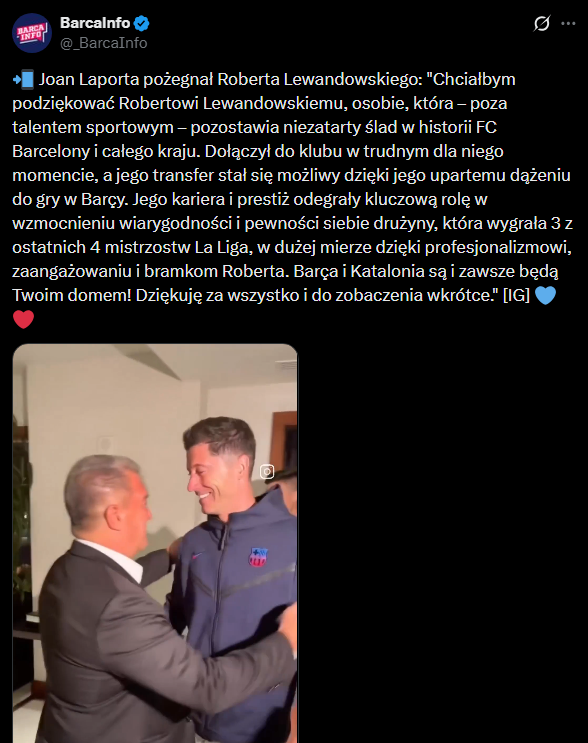 TAK Joan Laporta pożegnał Roberta Lewandowskiego! <3