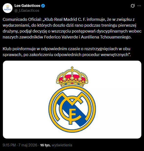 Oficjalny KOMUNIKAT Realu Madryt nt. incydentu Tchouaméniego z Valverde!
