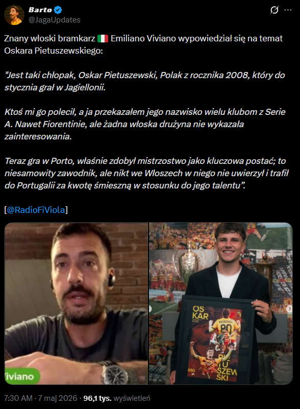 Znany włoski bramkarz nt. Oskara Pietuszewskiego! <3