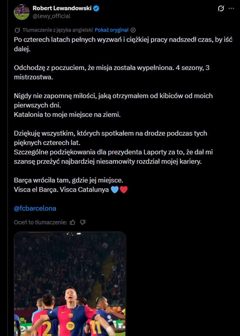 WIADOMOŚĆ POŻEGNALNA Roberta Lewandowskiego! <3