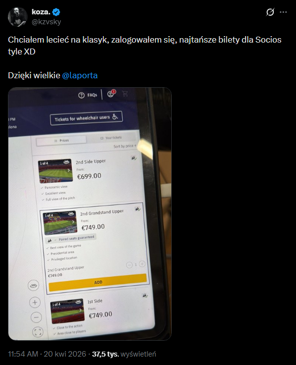 CENY BILETÓW na El Clasico w przedsprzedaży dla Socios... xD