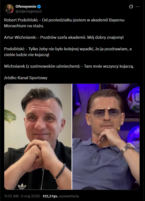 Wichniarek mówi do Podolińskiego, żeby pozdrowił szefa akademii Bayernu, a ten... xD