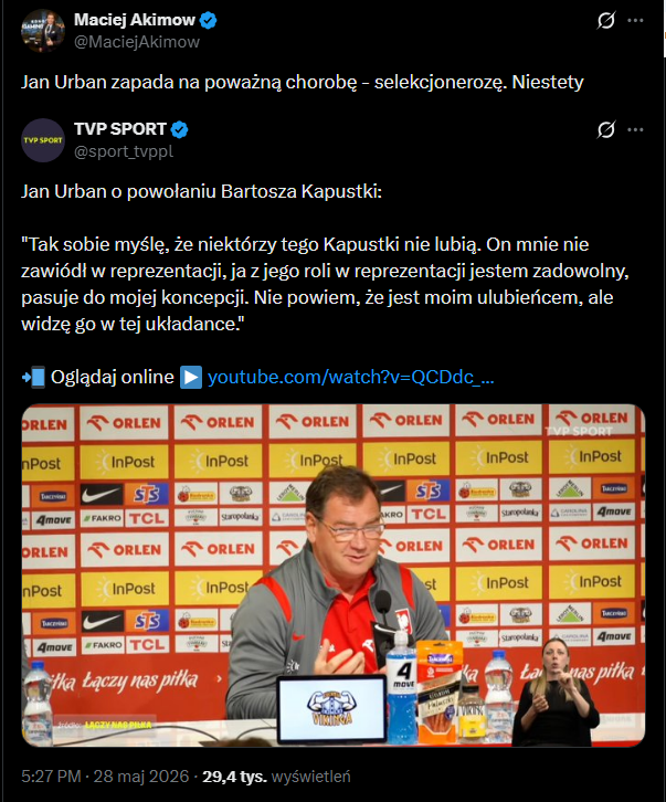 Tak Jan Urban tłumaczy powołanie Bartosza Kapustki... xD