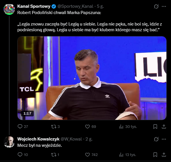 KOMENTARZ ''Kowala'' pod słowami Podolińskiego nt. gry Legii u siebie XD