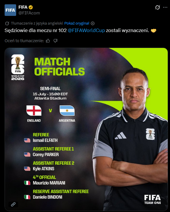 FIFA wyznaczyła sędziów na mecz Anglia - Argentyna! TO JUŻ OFICJALNIE!