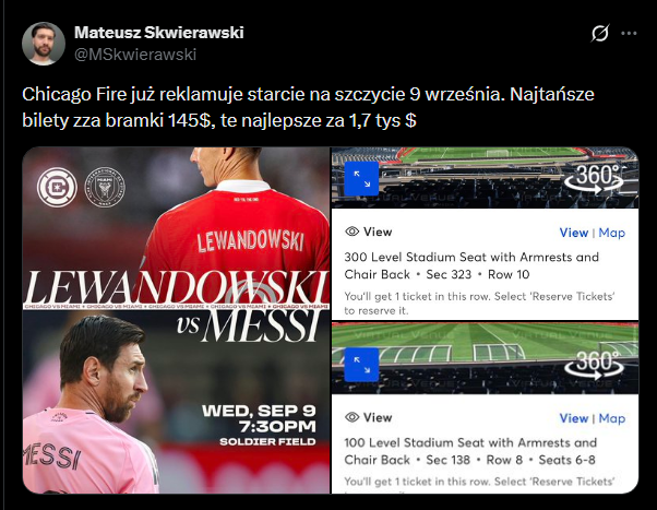 CENY BILETÓW na mecz Lewandowski vs. Messi w MLS!
