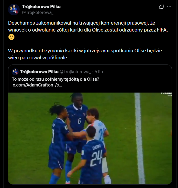 FIFA podjęła decyzję ws. anulowania żółtej kartki Olise!