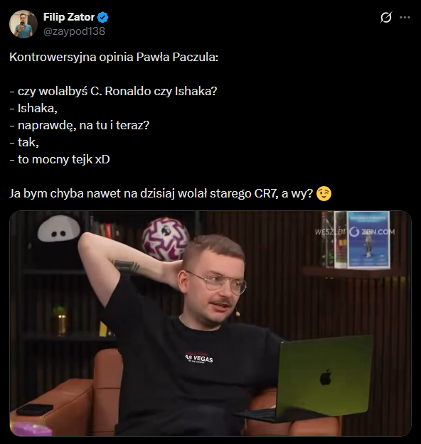 ODPOWIEDŹ Pawła Paczula na pytanie kogo aktualnie by wylał, Ronaldo czy Ishaka XD