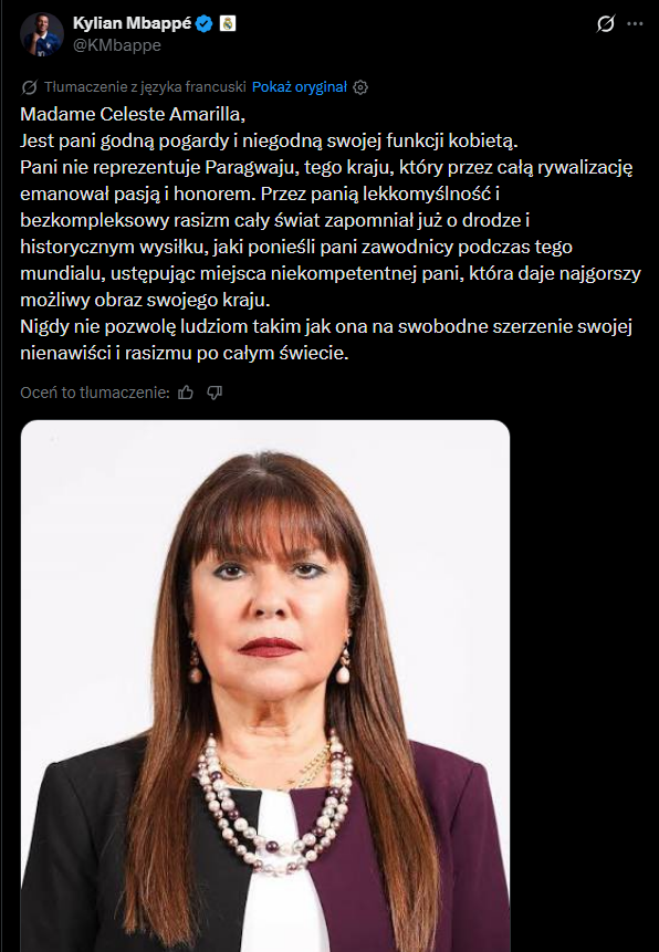 OSTRY WPIS Kyliana Mbappe w stronę paragwajskiej senatorki!