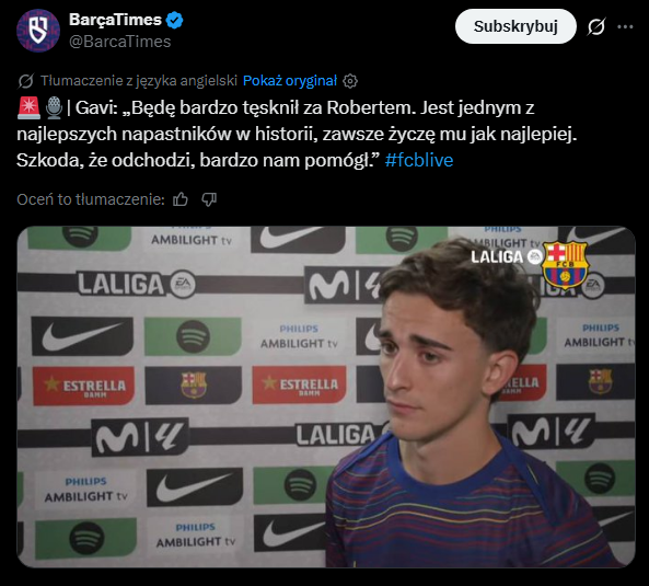 Wzruszony Gavi po meczu nt. odejścia Lewandowskiego...