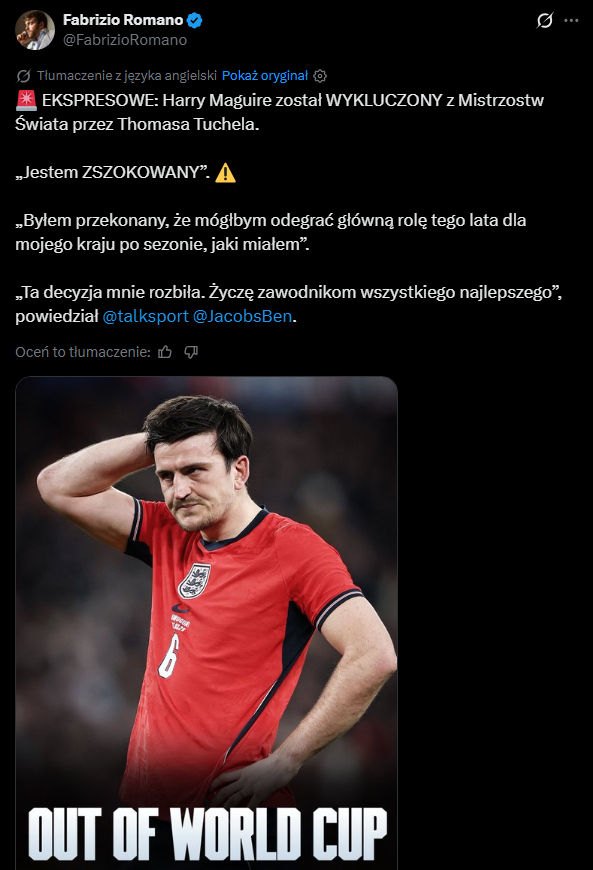 SZ0K! Ten zawodnik został wykluczony z kadry Anglii na Mundial!
