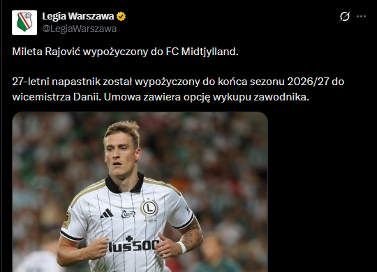 OFICJALNIE! Mileta Rajović odchodzi z Legii Warszawa!