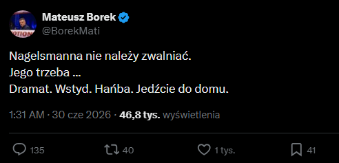 TWEET Mateusza Borka po odpadnięciu Niemiec z Mundialu... xD