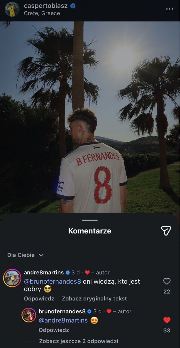 KOMENTARZ Bruno Fernandesa pod zdjeciem Kacpra Tobiasza! :D