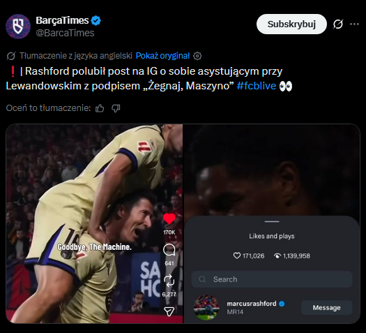 TAKI POST polajkował Rashford na Instagramie...