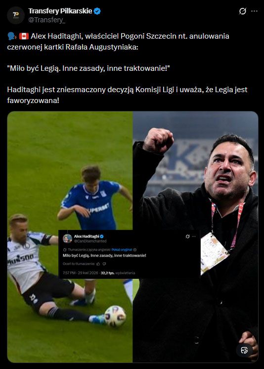 MOCNY KOMENTARZ Alexa Haditaghiego pod postem Legii Warszawa!