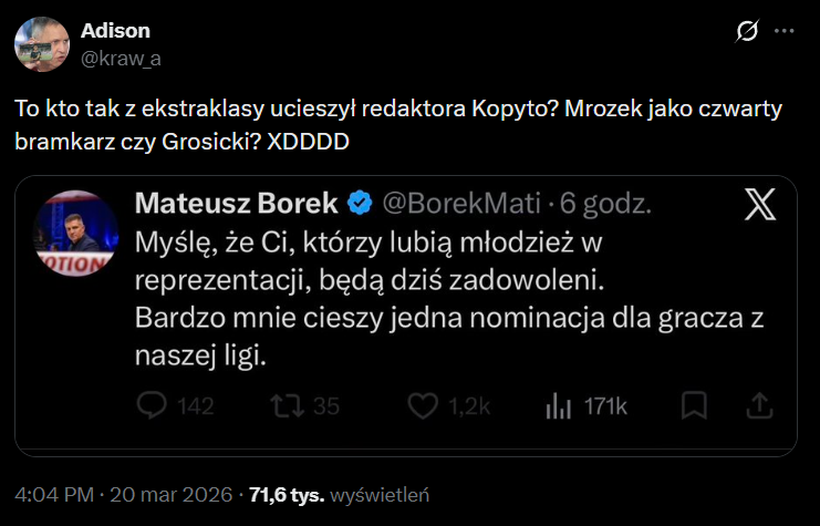 TWEET Mateusza Borka przed powołaniami... xD
