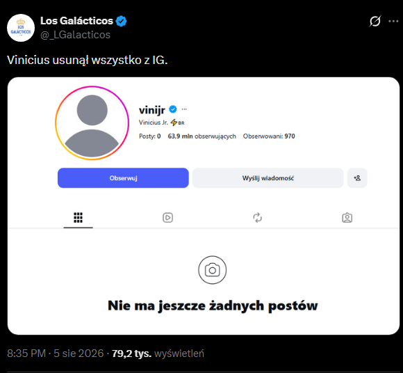 Tak teraz wygląda profil Viniciusa na IG!